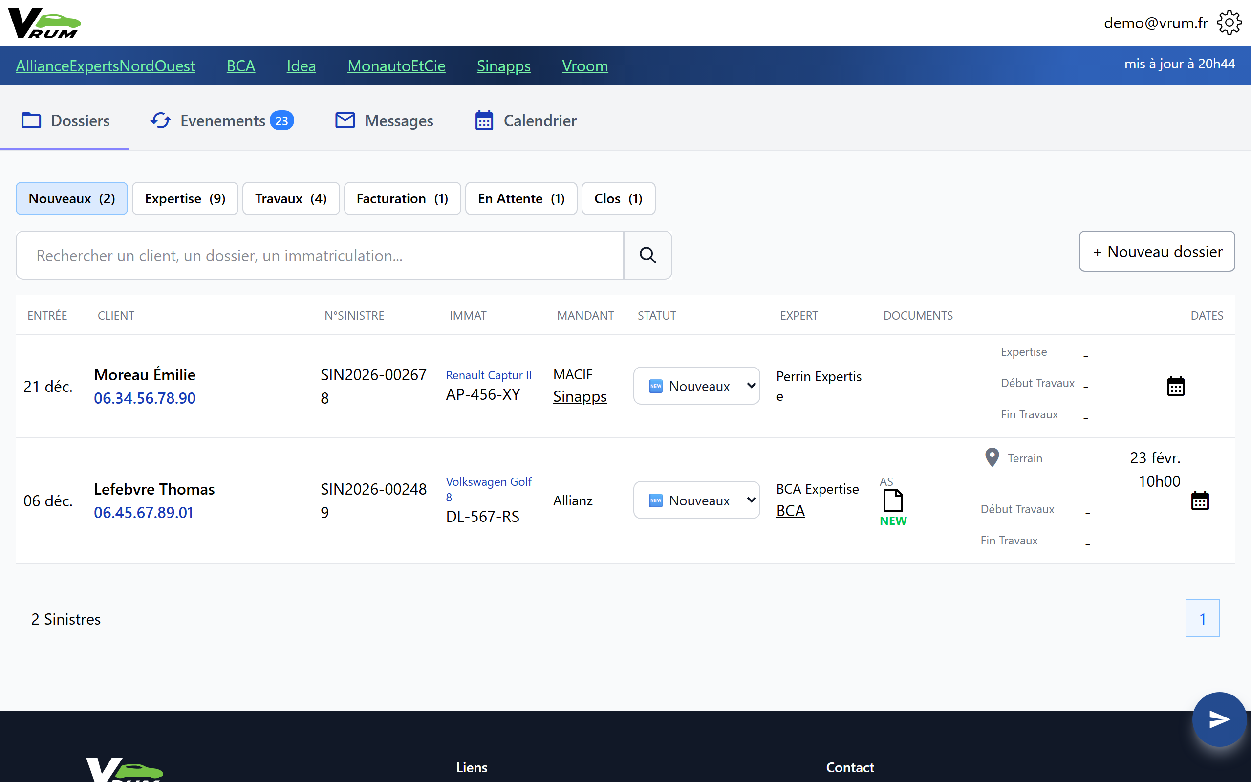 Liste des dossiers Vrum